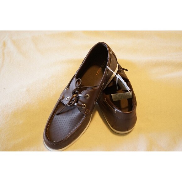OLD NAVY MEN'S BOAT DRESS SHOES DARK BROWN LACE UP FAUX LEATHER SIZE 11 MEMORY F - Picture 7 of 8